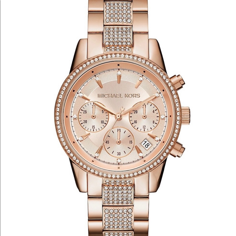 Michael Kors Chronograph Ritz Stainless Steel Rose Gold-Tone Bracelet Watch
